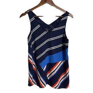 Willi Smith Womens Blue White Striped Vneck Sleeveless Tank Top Blouse Small